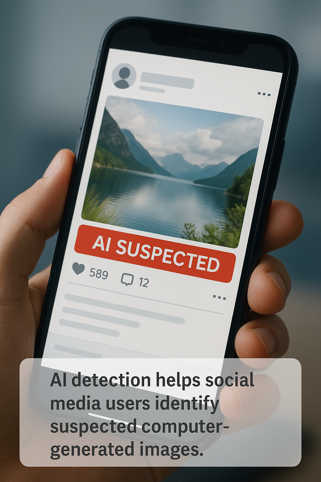 Phone screen with a social media image flagged as AI suspected